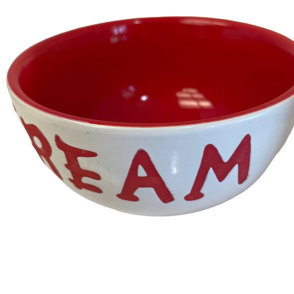 ICE CREAM Bowl Dessert Cup Sundae Red and White Ceramic 4 1/2" x 3" - Picture 2 of 9